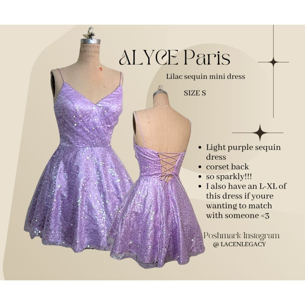 Alyce Paris Lilac Sequin Mini Dress Corset Back